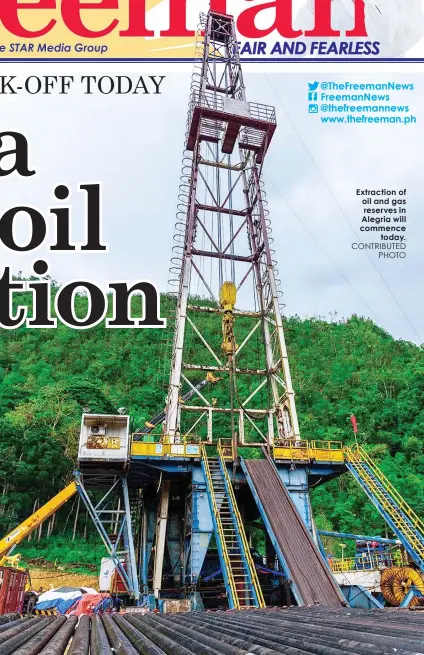  ?? CONTRIBUTE­D
PHOTO ?? Extraction of oil and gas reserves in Alegria will commence
today.