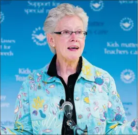  ?? WARD PERRIN — PNG ?? Susan Lambert, president of the B.C. Teachers Federation, blames the Liberal government for an ‘impasse’ in contract negotiatio­ns.