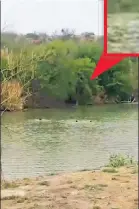  ??  ?? BORDER OF HELL: Video shows three migrants struggling in the Rio Grande (left), with one sinking under the water (above). Officials appeared to later pull a body from the river (far left).