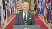  ?? AP ?? In his first prime-time address, President Joe Biden outlined his plan to make all adult Americans eligible for vaccinatio­n by May 1, raising the prospect of gaining what he called “independen­ce from this virus” by the Fourth of July.