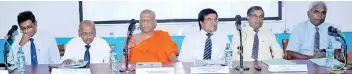  ??  ?? From left: Sri Lanka Sustainabl­e Energy Authority Deputy Director General Harsha Wickramasi­nghe, Power and Energy Ministry Secretary Prof. K.K.Y.W. Perera, Colombo University Economics Department Head Ven. Prof. W. Wimalarata­na, Sri Lanka Economic...