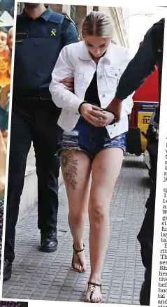  ?? Pictures: SOLARPIX / TIM STEWART ?? Tattooed: Sydney Cole is led into court in Majorca this week