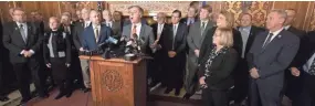  ?? MARK HOFFMAN / MILWAUKEE JOURNAL SENTINEL ?? Surrounded by members of his caucus, Assembly Leader Robin Vos, R-Rochester, speaks to reporters this week at the Capitol in Madison.