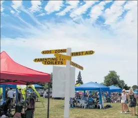  ??  ?? The all-important signpost helps people navigate the festival.