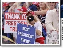  ??  ?? Faithful fans... Trump’s allies line the roads in Palm Springs as he is driven to his home