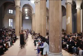  ?? ANTONIO CALANNI - ASSOCIATED PRESS ?? Models wear creation as part of the Salvatore Ferragamo women’s Fall Winter 2020-21 collection, unveiled Saturday during Fashion Week in Milan, Italy.