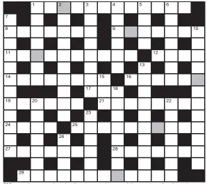  ??  ?? FOR your chance to win, solve the crossword to reveal the word reading down the shaded boxes. HOW TO ENTER: Call 0901 293 6233 and leave today’s answer and your details, or TEXT 65700 with the word CRYPTIC, your answer and your name. Texts and calls cost £1 plus standard network charges. Or enter by post by sending completed crossword to Daily Mail Prize Crossword 16,143, PO Box 28, Colchester, Essex CO2 8GF. Please include your name and address. One weekly winner chosen from all correct daily entries received between 00.01 Monday and 23.59 Friday. Postal entries must be datestampe­d no later than the following day to qualify. Calls/texts must be received by 23.59; answers change at 00.01. UK residents aged 18+, exc NI. Terms apply, see Page 66. No 16,143