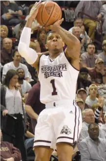  ?? (Photo by Jason Cleveland, SDN) ?? Mississipp­i State's Lamar Peters pulls up for a jumper during a game earlier this season.