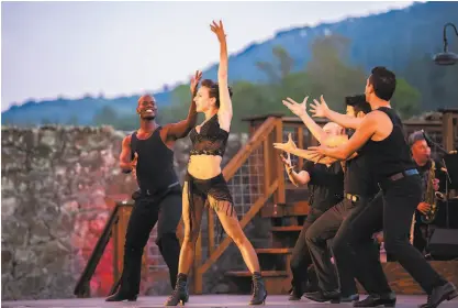  ?? Rebecca Call / Transcende­nce Theatre ?? Transcende­nce Theatre Company performers take the outdoor stage during “My Hero” at BR Cohn Winery in Sonoma. The nighttime show featuring lots of laughs, live music and dancing.