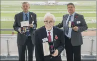  ??  ?? PRIDE: From left, John Harrison, Eric Brown, and William (Billy) Wilson in York yesterday with VCs awarded during the First World War.