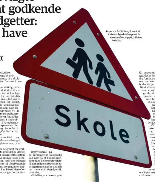  ?? ?? Forperson for Skole og Foraeldre i Aarhus er lige dele bekymret for almenområd­et og specialkla­sser. Arkivfoto