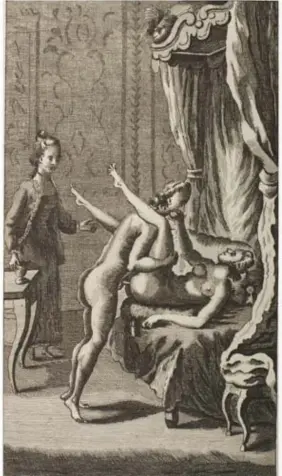  ?? © rr ?? Verrassend expliciete plaatjes in ‘Akademie der dames’ uit circa 1770.