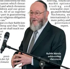  ?? ?? Rabbi Mirvis addressing the event