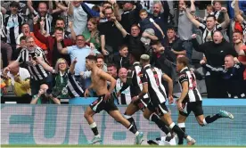  ?? ?? Bruno Guimarães celebrates scoring Newcastle’s winner. Photograph: Scott Heppell/ReuAdemola