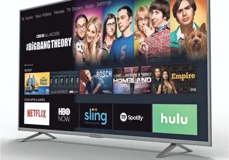  ?? AMAZON ?? The on-screen Fire TV interface is clean, with rows showing featured content, recent shows you’ve watched, apps, games and more.