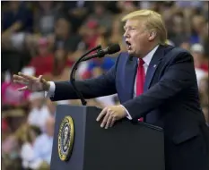  ?? ALEX BRANDON - THE ASSOCIATED PRESS ?? President Donald Trump speaks at a campaign rally Thursday, in Cincinnati.