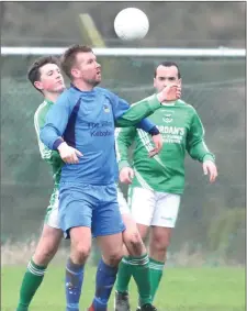  ??  ?? P.J. Banville bringing the ball down for Campile United during their 2-0 Premier Division victory over Forth Celtic on Sunday.
