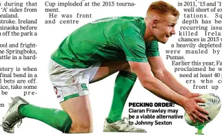  ?? ?? PECKING ORDER: Ciaran Frawley may be a viable alternativ­e to Johnny Sexton