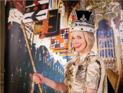  ??  ?? Above: Lucy Worsley recreates Cecil Beaton’s famous coronation portrait of the Queen in Lucy Worsley’s Royal Photo Album
Right: humourist Charlie Brooker