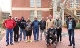  ?? Photograph: AIATSIS/AAP ?? The delegation of Warlpiri men who have collected sacred objects returned to Australia from the University of Virginia.