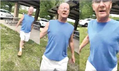  ??  ?? Timothy Trybus is seen yelling at a woman for wearing a Puerto Rico flag shirt in screen images from the viral video.