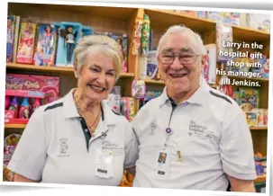  ??  ?? Larry in the hospital gift
shop with his manager,
Jill Jenkins.