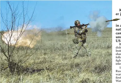  ?? THE PHILIPPINE STAR REUTERS ?? A Ukrainian serviceman fires an RPG-7 anti-tank grenade launcher during a military exercise amid Russia’s continuing attack on Ukraine, in Zaporizhzh­ia on Tuesday.