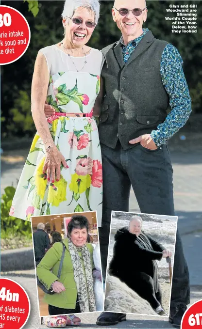  ?? Picture: PA ?? Glyn and Gill Woodward are Slimming World’s Couple of the Year. Below, how they looked