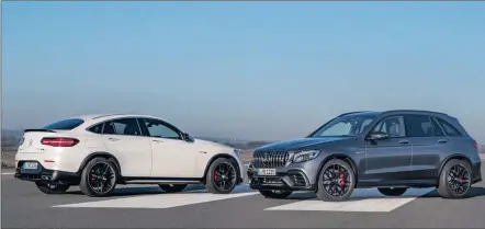  ??  ?? Tar-wrinkling V8 turbo performanc­e comes in GLC coupé (left) and regular GLC body shapes.