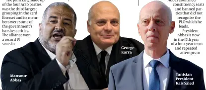  ??  ?? Mansour Abbas
George Karra
Tunisian President Kais Saied