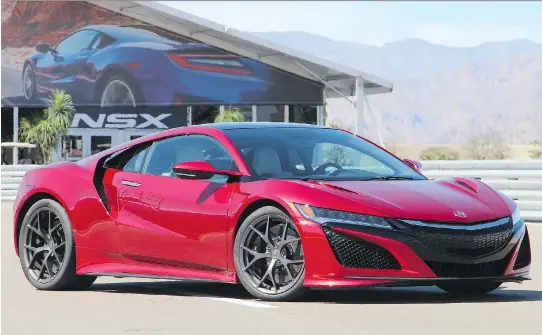  ?? DAVID BOOTH/DRIVING ?? The 2017 Acura NSX jumps to 100 km/h in about 3.1 seconds with nary a sound, thanks to three electric motors that rev up even before the gas engine kicks in.