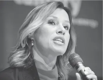  ?? AL CHAREST / POSTMEDIA NEWS ?? Two-time Olympic champion Catriona Le May Doan speaks during the 2026 Olympic and Paralympic symposium at Mount Royal University in Calgary on Thursday. Calgarians will vote Nov. 13 whether to support a bid for the 2026 Winter Games.