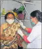  ??  ?? MP Rita Bahuguna Joshi getting the Covid-19 vaccine in Praygaraj on Monday.