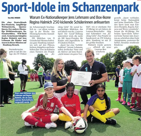  ??  ?? Stars zum Anfassen: Jens Lehmann und Regina Halmich, die als neue Laureus-Botschafte­rin vorgestell­t wurde.