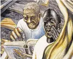  ?? Steve Gonzales photos / Houston Chronicle ?? John Biggers’ mural, commission­ed by a pastor, includes images of young and old and depicts black women as dominant figures.