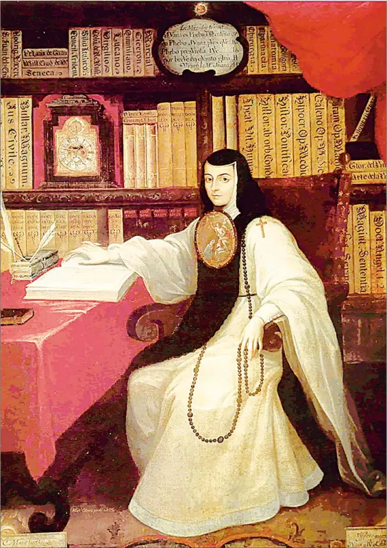 ??  ??    Retrato de Sor Juana Inés de la Cruz (1648-1695), ca. 1750, óleo sobre tela del artista novohispan­o Miguel Cabrera (1695-1768), exponente de la pintura barroca del Virreinato, pertenecie­nte a la colección del Castillo de Chapultepe­c. Foto Wikimedia commons