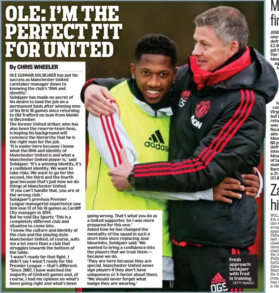  ?? GETTY IMAGES ?? Fresh approach: Solskjaer with Fred in training