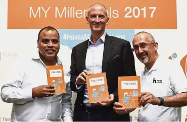  ??  ?? Visionary book: (from left) Havas Group India & SouthEast Asia chairman & CEO Vishnu Mohan, Group CEO for Asia Pacific Mike Amour and Vogiatzaki­s at the book launch.