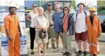  ??  ?? All aboard ... crew of the Kiwai Chief with (from left) expedition­ers Catherine Graue, Jim Specht, Tim and Jenny Griffiths and Alex George.