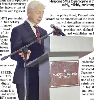  ?? PHOTOGRAPH COURTESY OF DTI ?? TRADE Secretary Alfredo Pascual at the launch of the US Agency for Internatio­nal Developmen­t’s SPEED program in Makati City.