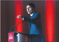  ?? CP PHOTO CHRIS YOUNG ?? Prime Minister Justin Trudeau delivers remarks Thursday at a Liberal Party fundraisin­g event in Brampton, Ont.