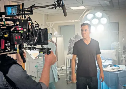  ??  ?? James Nesbitt returns as Adam, who he describes as “reckless and romantic”, in the seventh series of Cold Feet. Below: filming in Manchester, and Leanne Best and Hermione Norris