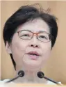  ??  ?? Hong Kong Chief Executive Carrie Lam during a press conference in Hong Kong. — AFP