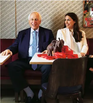  ??  ?? Right Sir Evelyn de Rothschild with his daughter, Jessica. Opposite Sea-salt caramels from their brand R Chocolate’s Heritage Elephant range