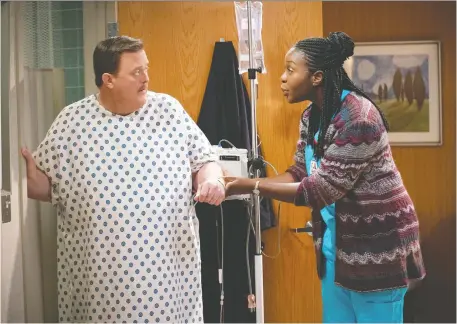  ?? CBS ?? In the new series Bob Hearts Abishola, Billy Gardell’s character is a businessma­n who falls for his Nigerian nurse, played by Folake Olowofoyek­u.
