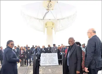  ?? PICTURE: SIYABULELA DUDA ?? Deputy President David Mabuza unveils a plaque to mark the completion of the MeerKAT 64-antenna radio telescope during its official launch as a precursor to the SKA telescope in Carnarvon, Northern Cape.