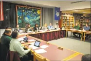  ?? Ben Lambert/ File photo ?? Board member Daniel Thibault, second from near left, has missed six meetings since April. Ed Corey, on far right, has missed three meetings since April.