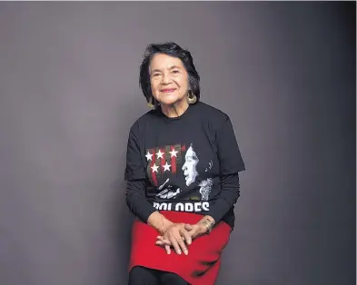  ?? TAYLOR JEWELL/INVISION/AP ?? Dolores Huerta poses for a portrait to promote the film “Dolores” at the Music Lodge during the Sundance Film Festival on Jan. 20, 2017, in Park City, Utah.