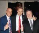  ?? FILE PHOTO ?? Hamilton Council Democrats (from left) Anthony Carabelli Jr., Jeff Martin and Rick Tighe after winning election Nov. 7, 2017.