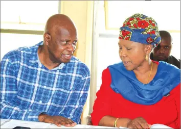  ??  ?? ZANU-PF national chairperso­n Cde Oppah Muchinguri-Kashiri (right) speaks to the party’s secretary for Finance Cde Patrick Chinamasa during a special extraordin­ary provincial coordinati­ng committee meeting yesterday